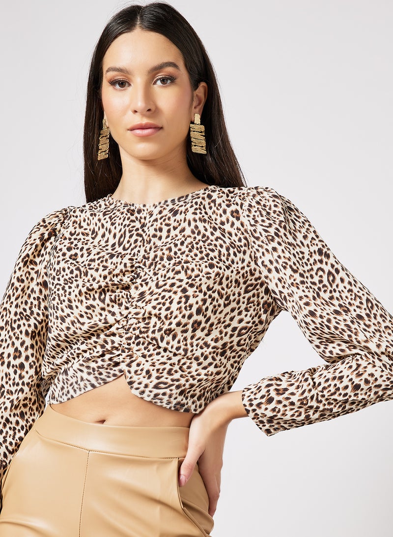 LABEL RAIL - Leopard Print Crop Top Brown - Image 1
