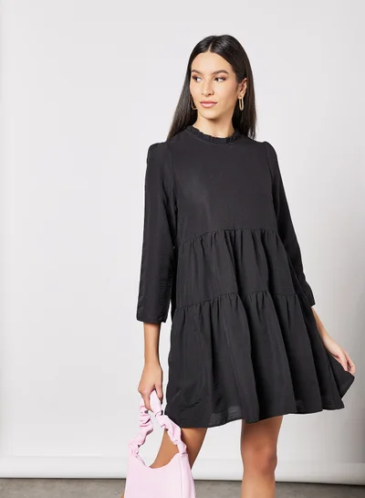LABEL RAIL Tiered Mini Dress Black