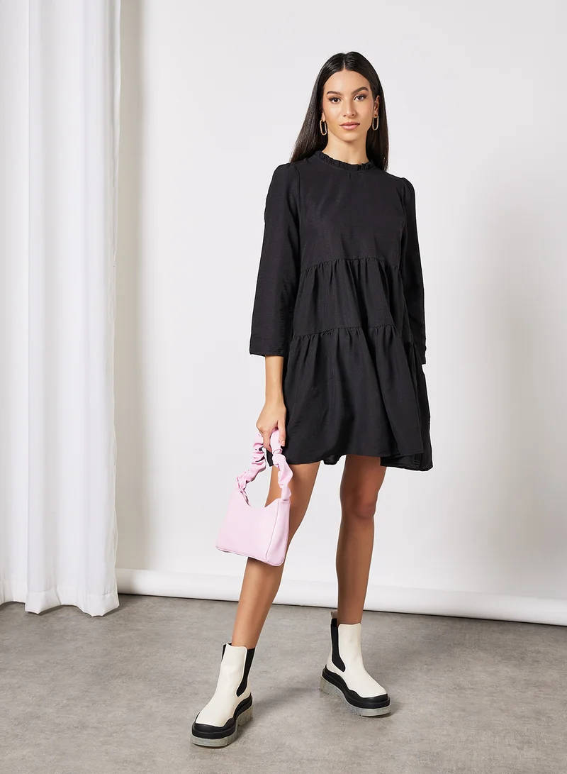 LABEL RAIL Tiered Mini Dress Black