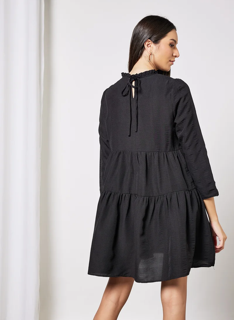 LABEL RAIL Tiered Mini Dress Black