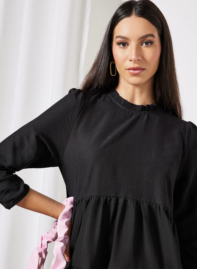 LABEL RAIL Tiered Mini Dress Black