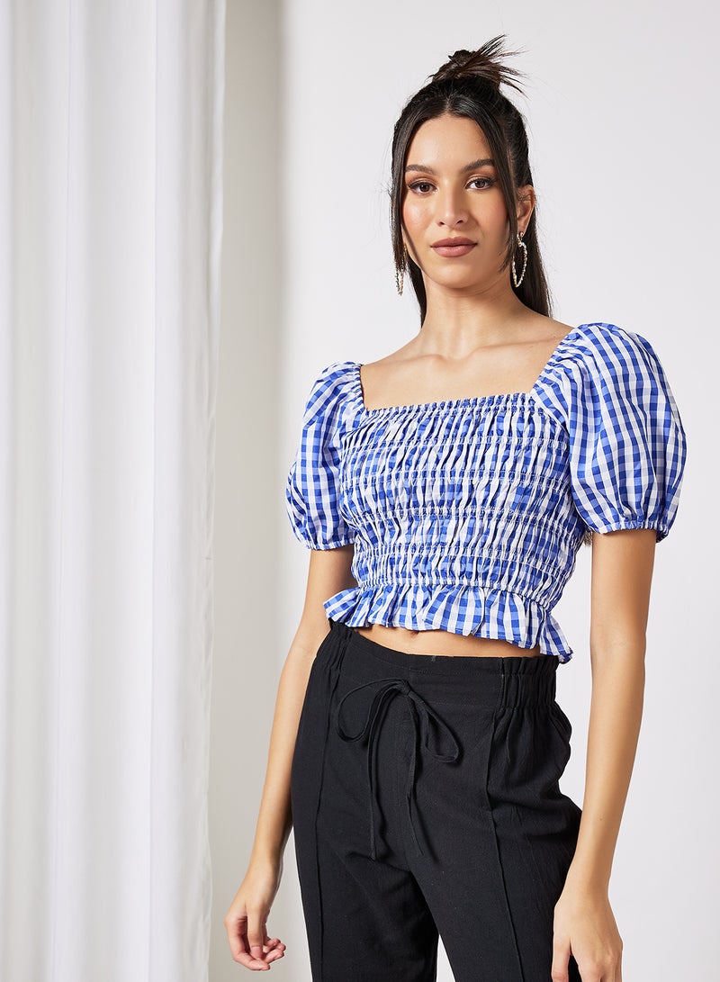 LABEL RAIL - Shirred Crop Top Blue - Image 1