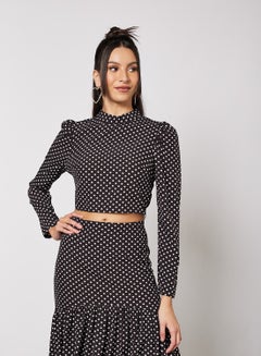 Polka Dot Print Crop Top Black