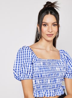 LABEL RAIL Shirred Crop Top Blue  - Image 4