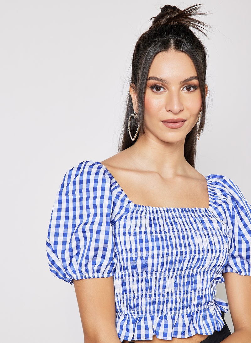 LABEL RAIL - Shirred Crop Top Blue - Image 1