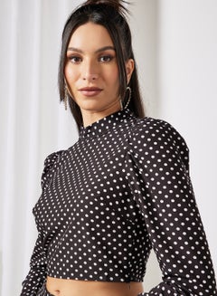LABEL RAIL Polka Dot Print Crop Top Black  - Image 3
