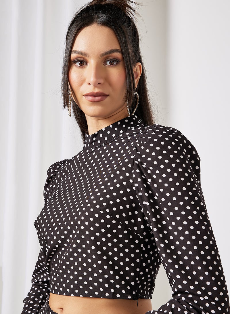 LABEL RAIL - Polka Dot Print Crop Top Black - Image 1
