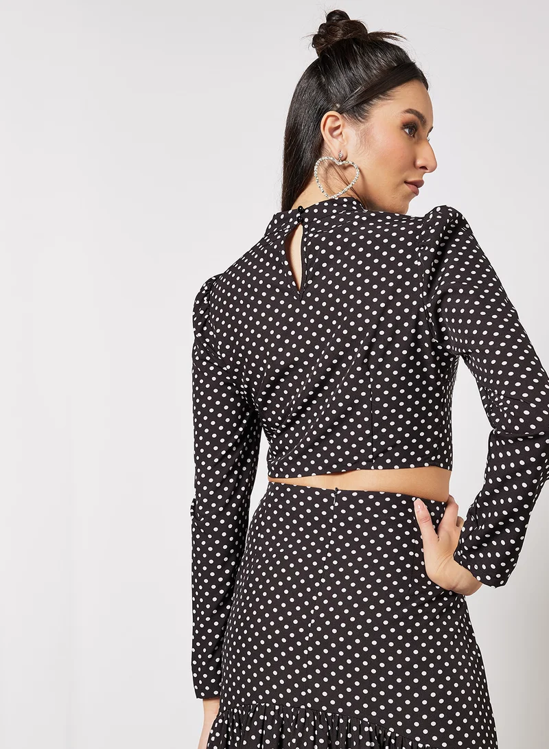 LABEL RAIL Polka Dot Print Crop Top Black