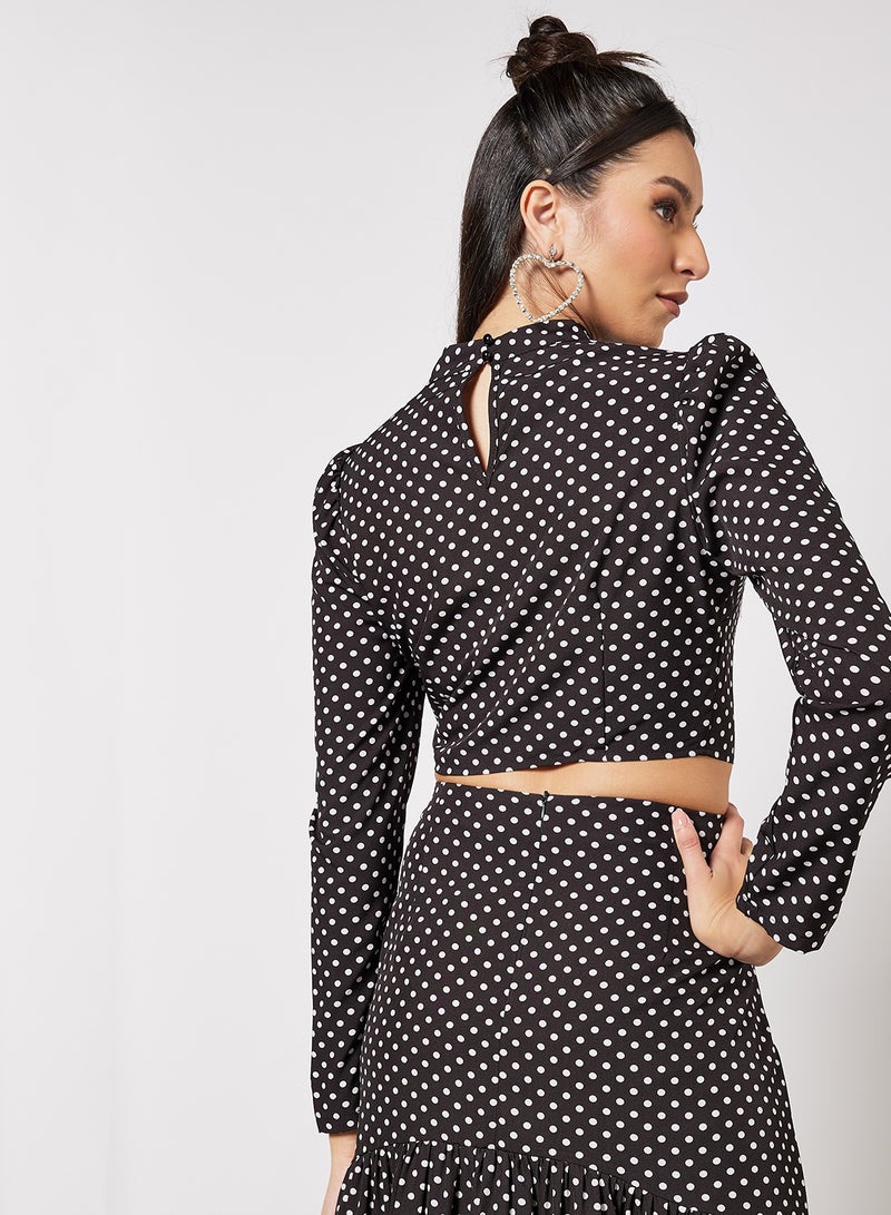 LABEL RAIL - Polka Dot Print Crop Top Black - Image 1