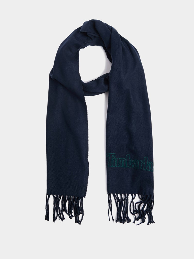 تمبرلاند Embroidered Signature Detail Fringe Edge Scarf Dark Blue - Image 1