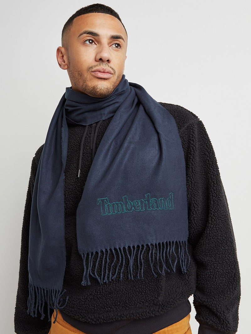 تمبرلاند Embroidered Signature Detail Fringe Edge Scarf Dark Blue - Image 2