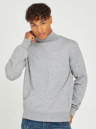 Solid Turtle Neck Basic Sweater Grey