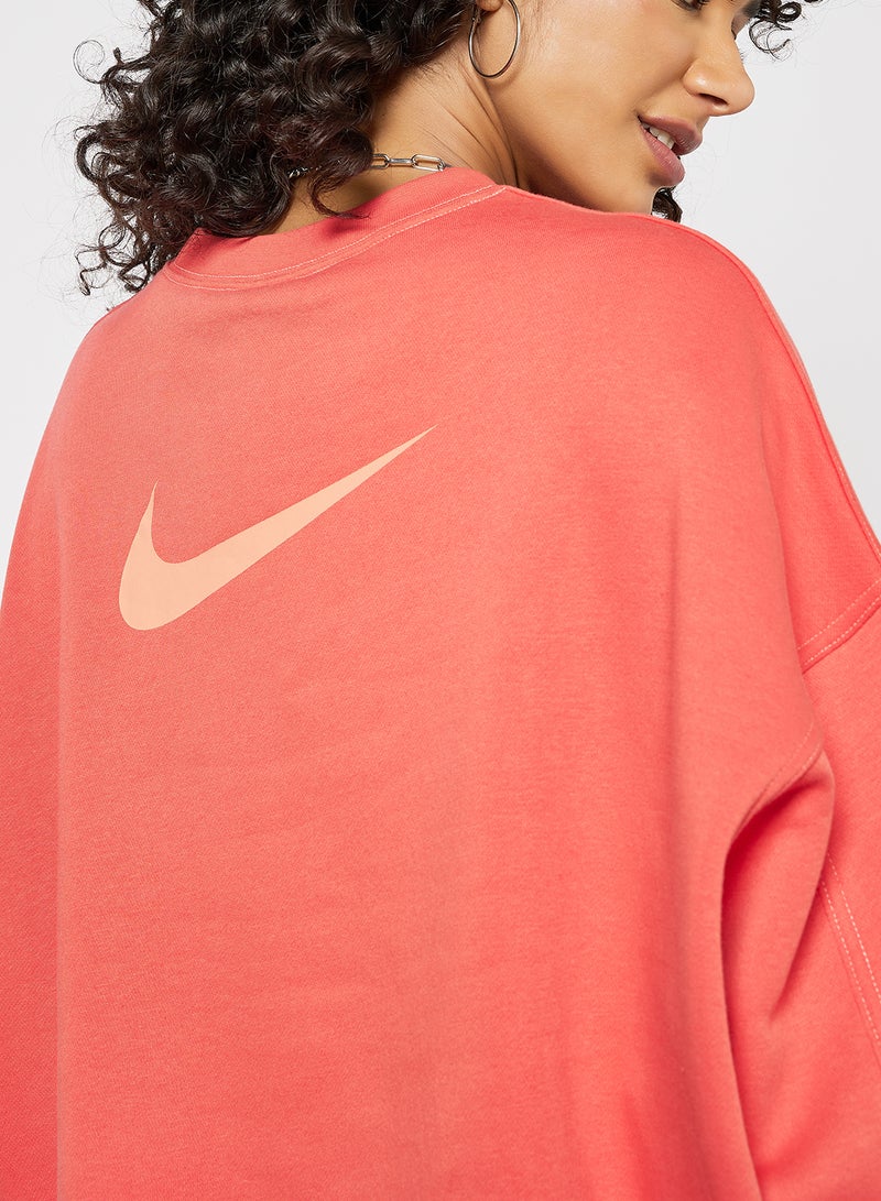 Nike Swoosh Fleece Oversized Sweatshirt Pink  - Image 2