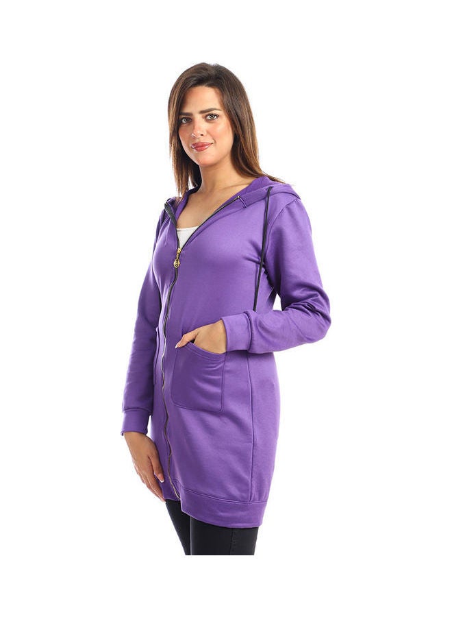Andora - Casual Plain Basic Hooded Neck  Sweatshirt Purple - Image 1