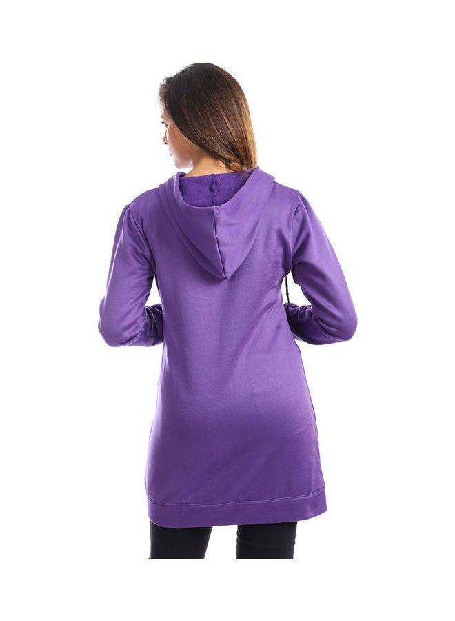 Andora - Casual Plain Basic Hooded Neck  Sweatshirt Purple - Image 1