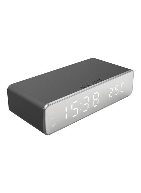 Digital Alarm Clock With LED Mirror Screen Black