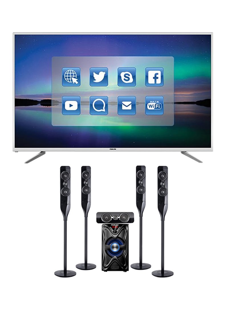 NIKAI 75 Inch 4K UHD Smart TV With 5.1 Home Theatre - Bundle Offer UHD75SLEDT+NHT6500BT-TR Silver/Black  - Image 1