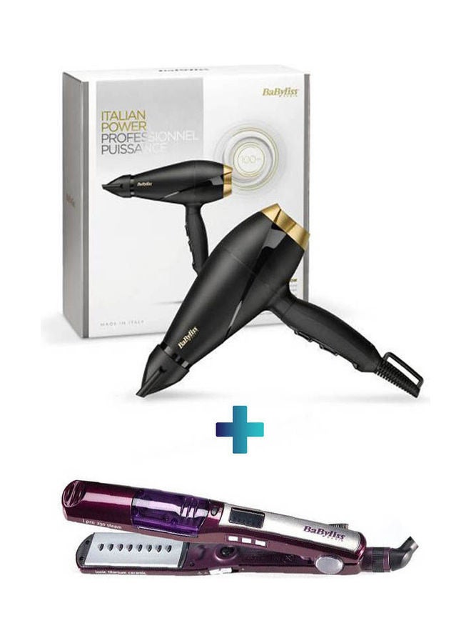 babyliss Hair Dryer Power Pro 2000 Watts With IPro 230 Hair Straightener Black  - Image 1