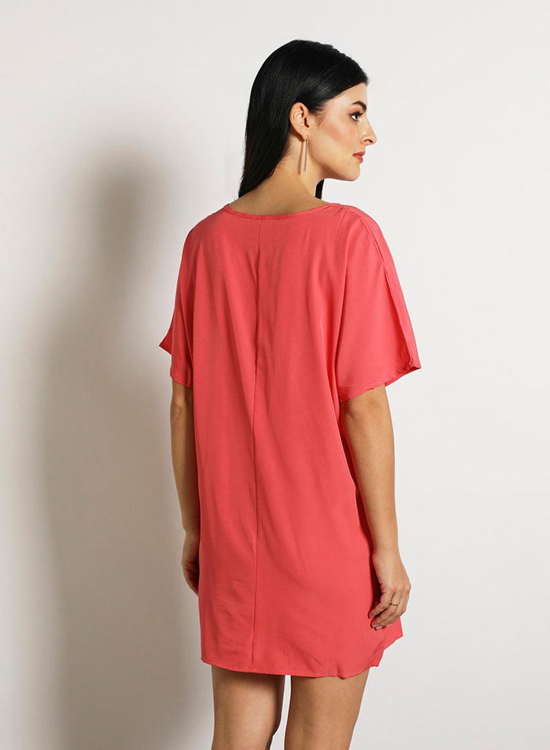 Aila Women's Casual Mini Short Sleeve Dress Pink  - Image 2