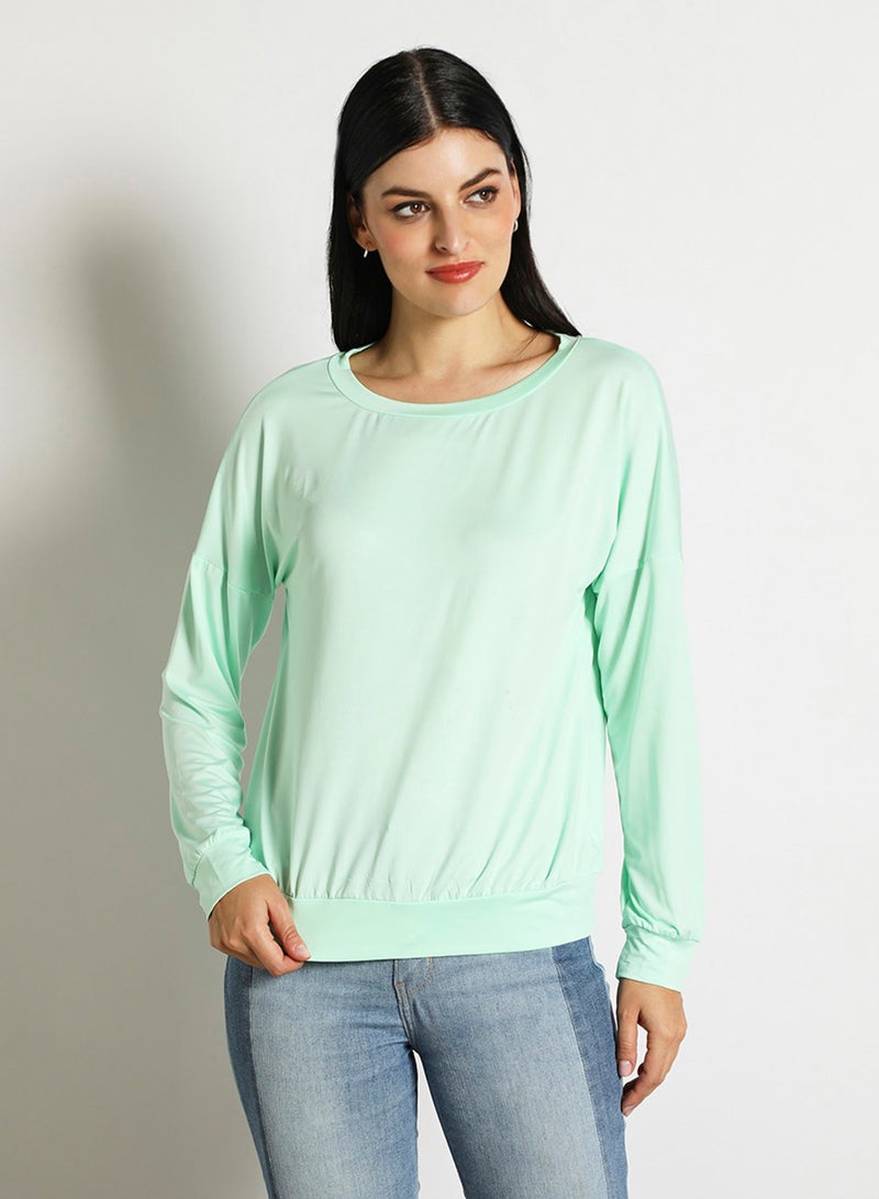 Aila Women'S Casual Knit Long Sleeve Plain Basic T-Shirt Mint  - Image 1