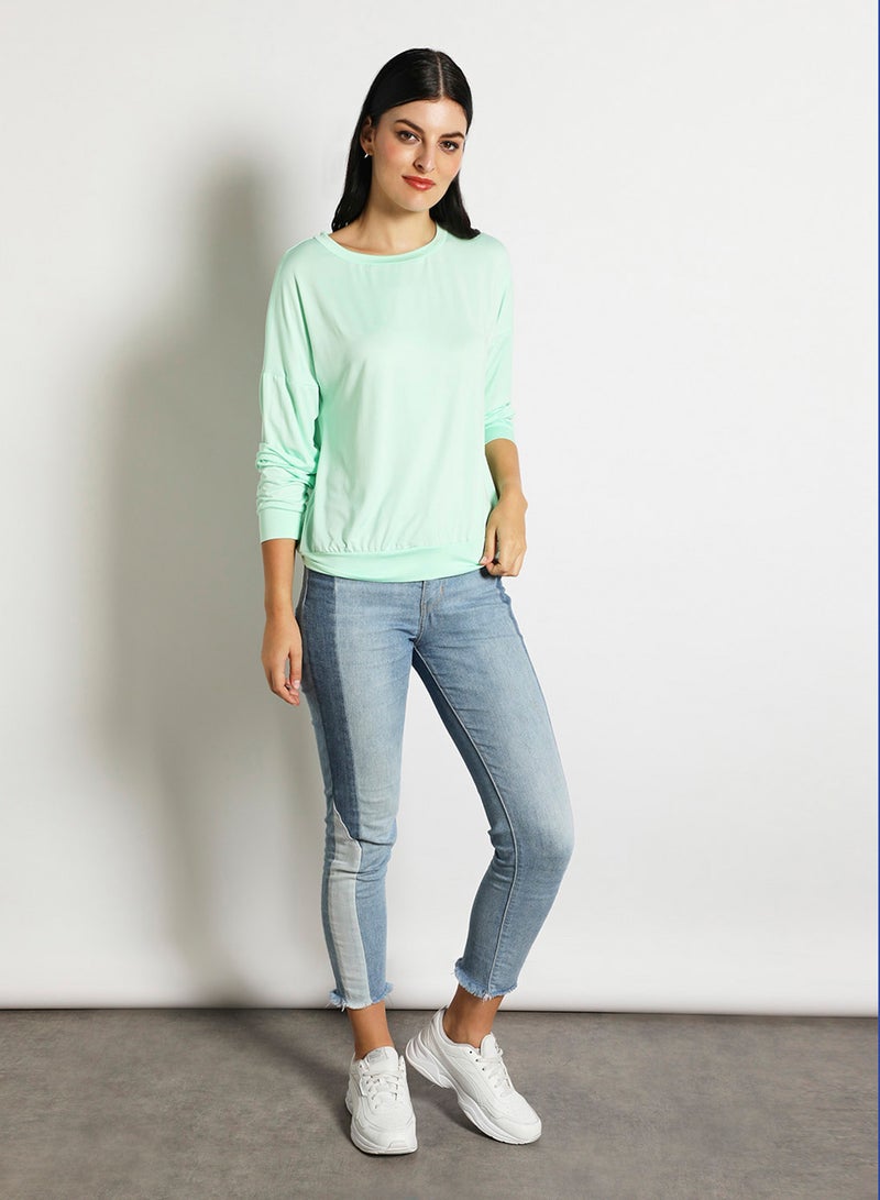 Aila Women'S Casual Knit Long Sleeve Plain Basic T-Shirt Mint  - Image 2
