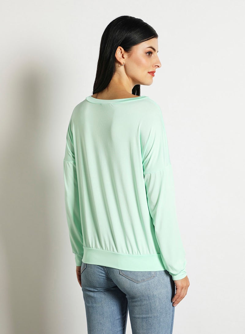 Aila Women'S Casual Knit Long Sleeve Plain Basic T-Shirt Mint  - Image 3