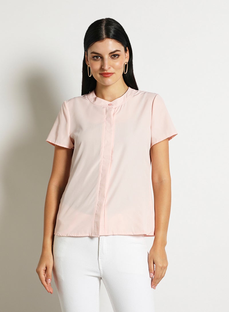 Aila Women'S Casual Short Sleeve Plain Basic Blouse Pink  - Image 1