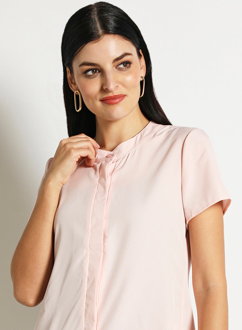 Aila Women'S Casual Short Sleeve Plain Basic Blouse Pink  - Image 4