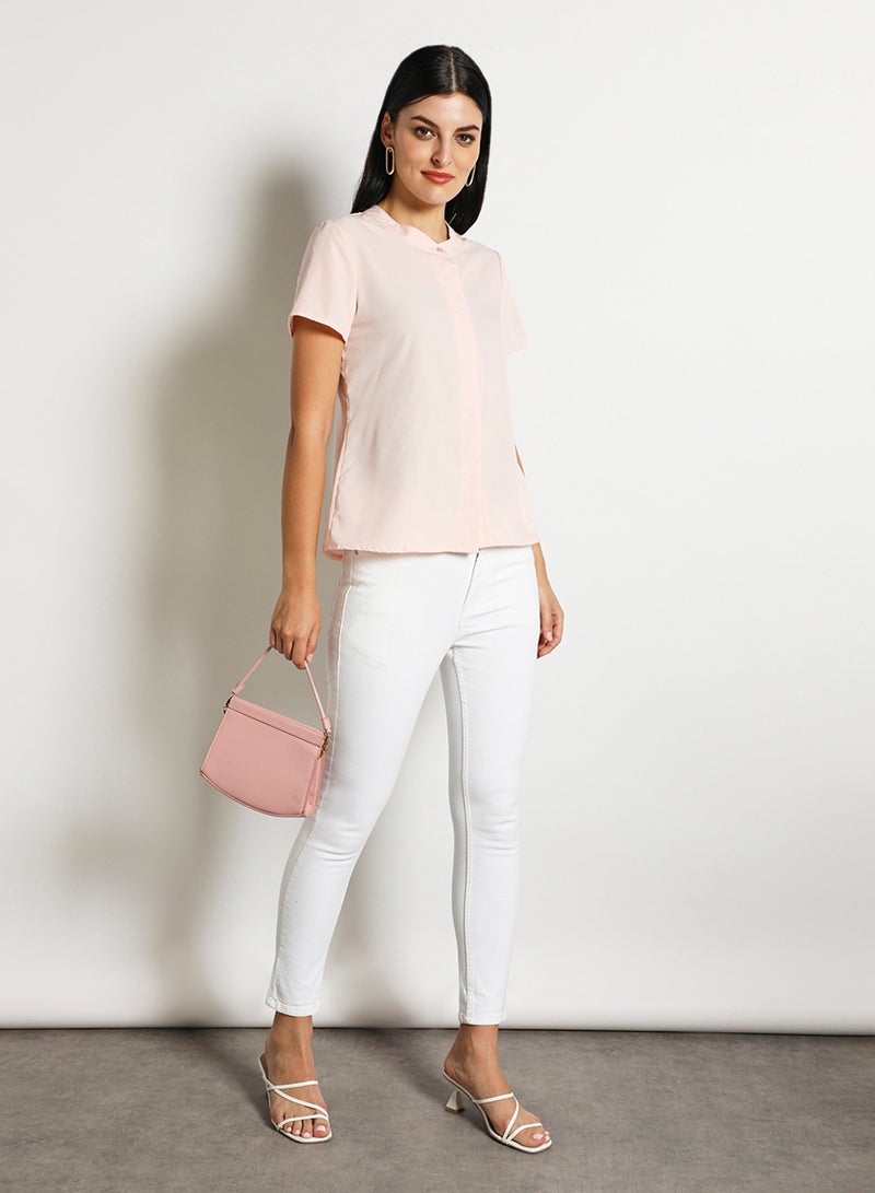 Aila Women'S Casual Short Sleeve Plain Basic Blouse Pink  - Image 2