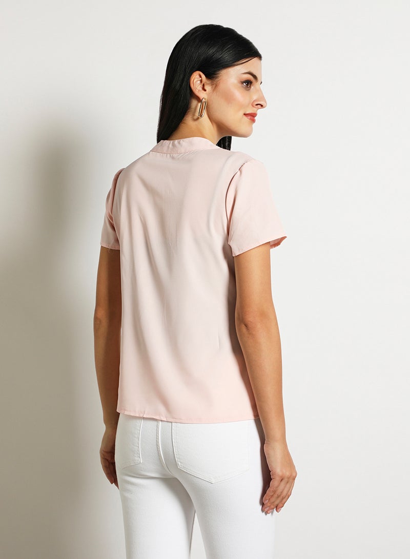 Aila Women'S Casual Short Sleeve Plain Basic Blouse Pink  - Image 3