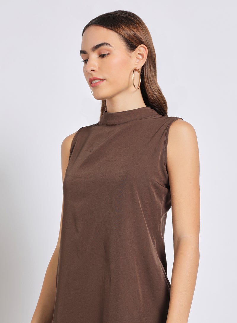 Aila Women'S Casual Mini Plain Basic Dress Brown  - Image 4