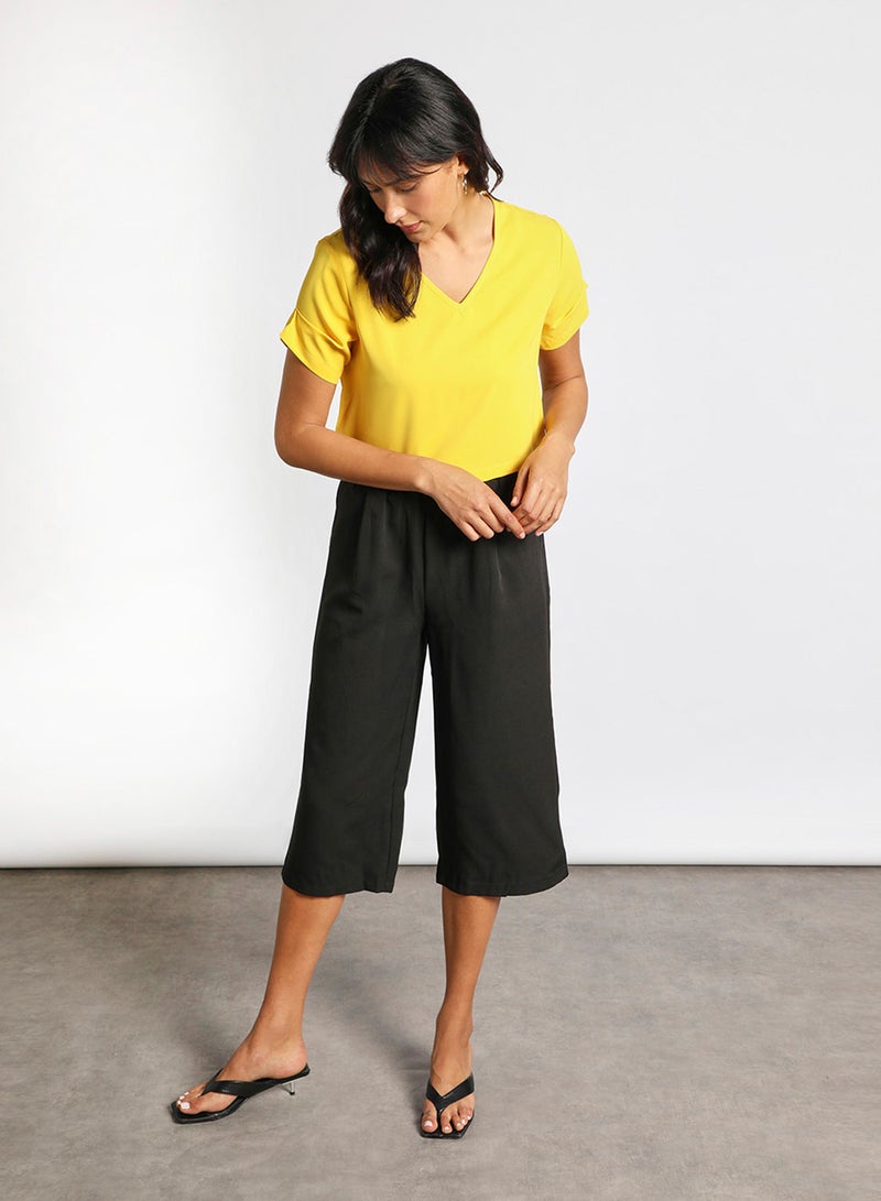 Aila - Women's Casual Short Sleeve Polyester Tops With V-Neck Yellow - Image 1