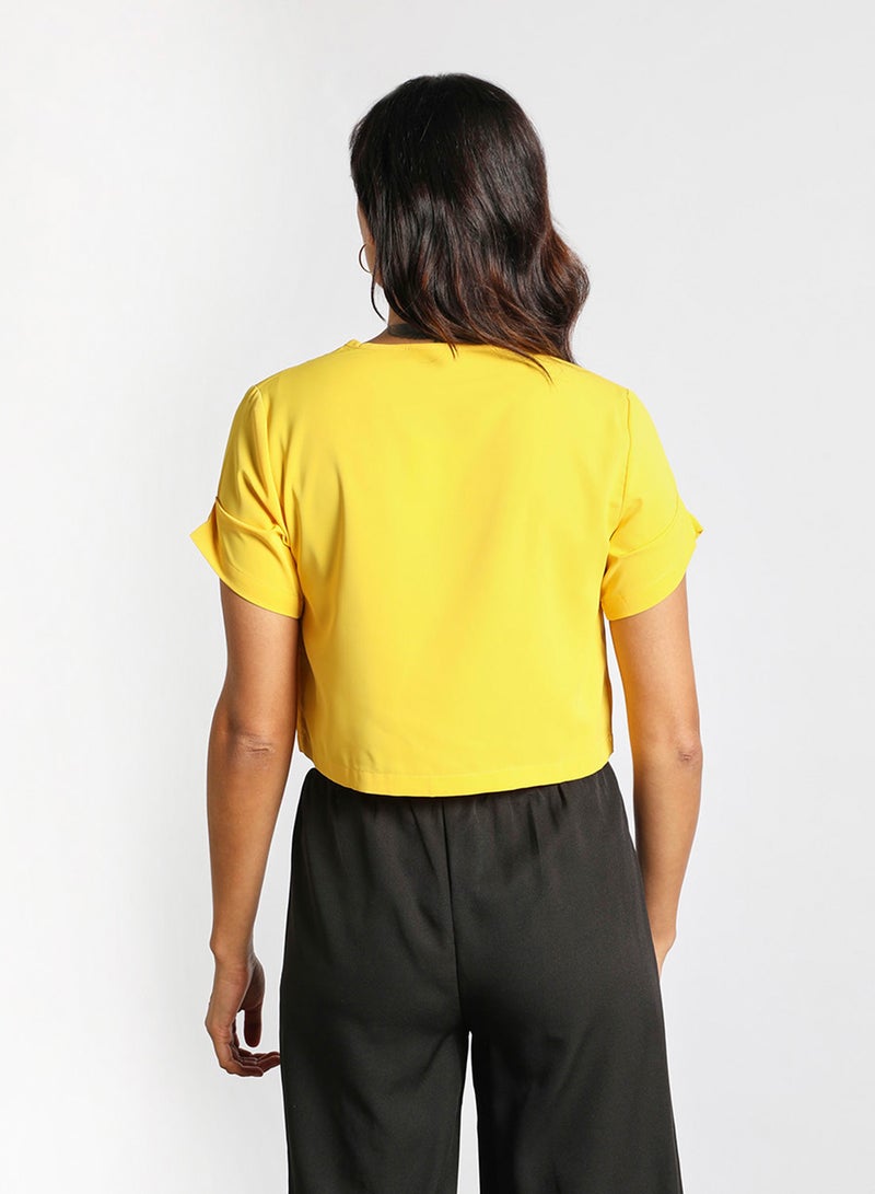 Aila - Women's Casual Short Sleeve Polyester Tops With V-Neck Yellow - Image 1
