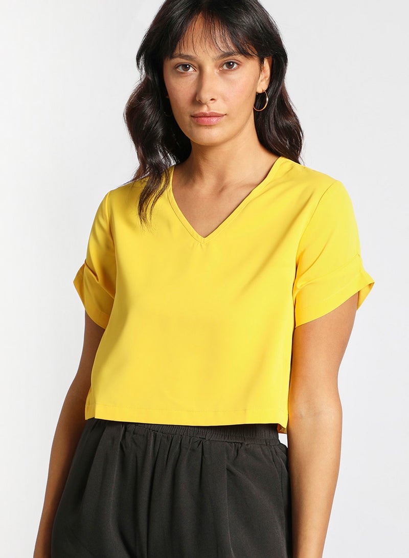 Aila - Women's Casual Short Sleeve Polyester Tops With V-Neck Yellow - Image 1