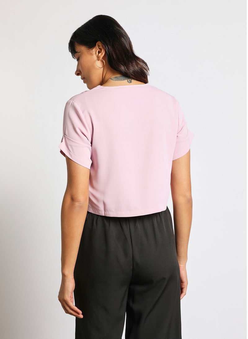 Aila Women's Casual Short Sleeve Polyester Tops With V-Neck Light Pink  - Image 3