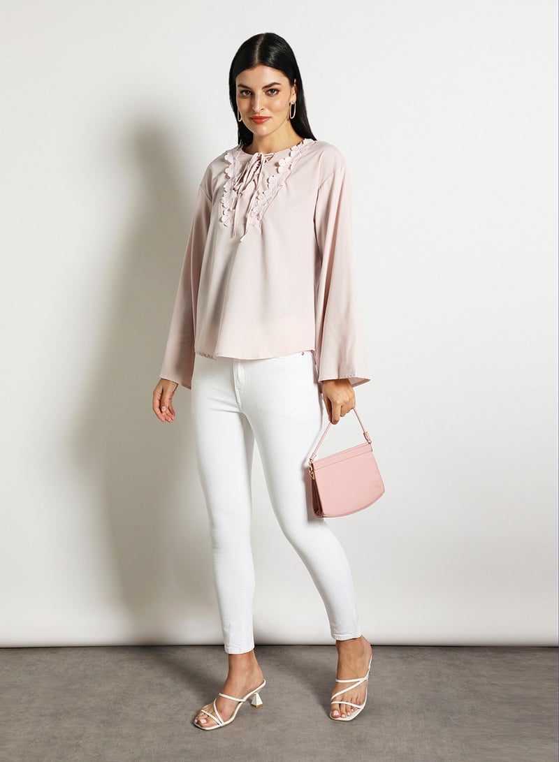 Aila - Women'S Casual Long Sleeve Plain Basic Blouse Pale Pink - Image 1