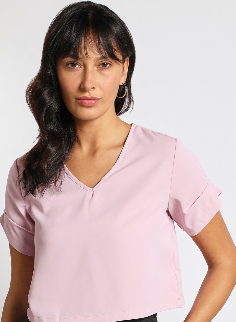 Aila Women's Casual Short Sleeve Polyester Tops With V-Neck Light Pink  - Image 4
