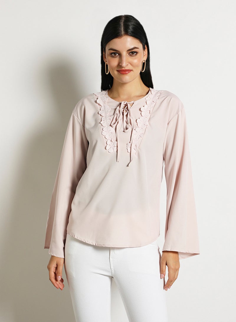 Aila - Women'S Casual Long Sleeve Plain Basic Blouse Pale Pink - Image 1