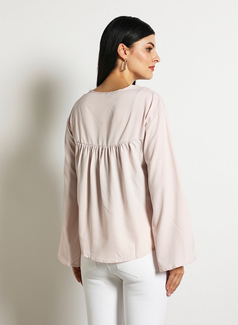 Aila - Women'S Casual Long Sleeve Plain Basic Blouse Pale Pink - Image 1