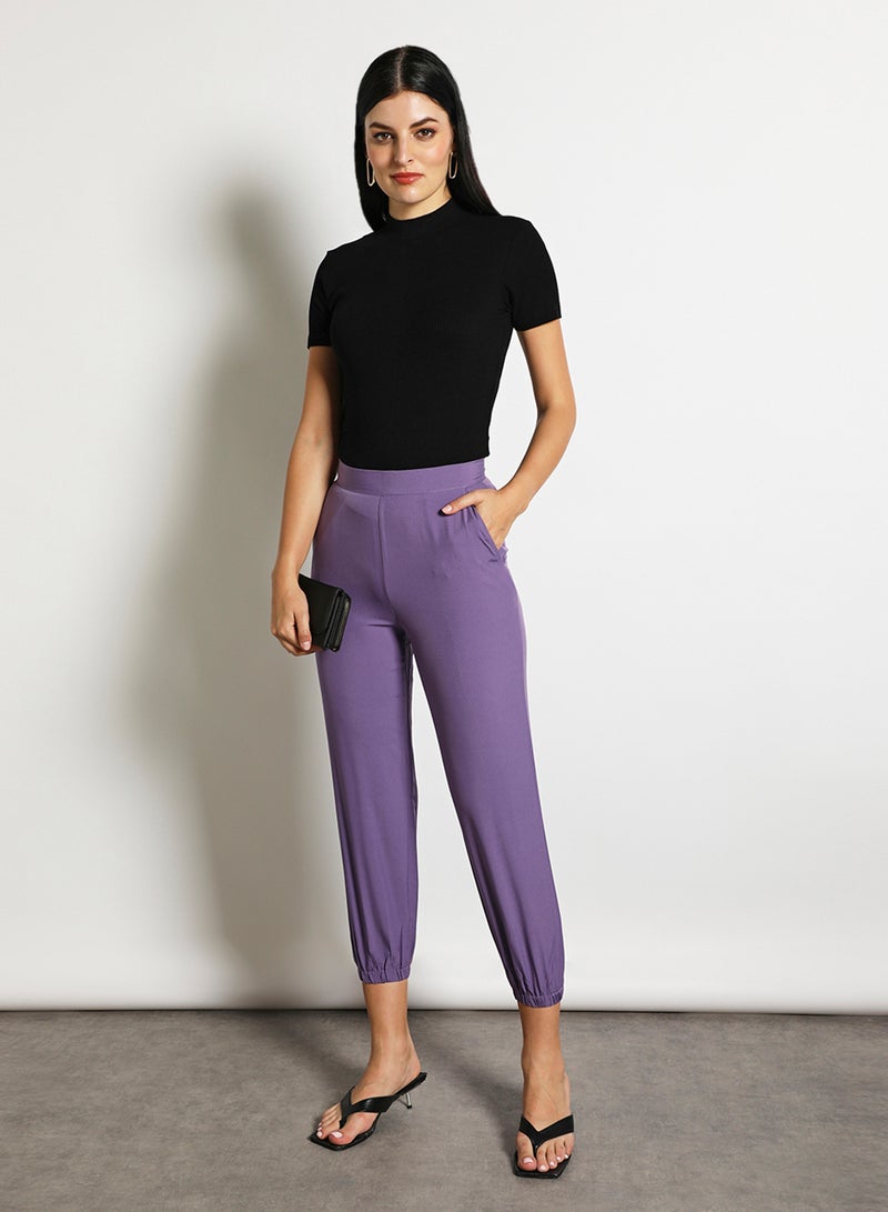 Aila Women'S Casual Slim Fit Plain Basic Pant Purple  - Image 2