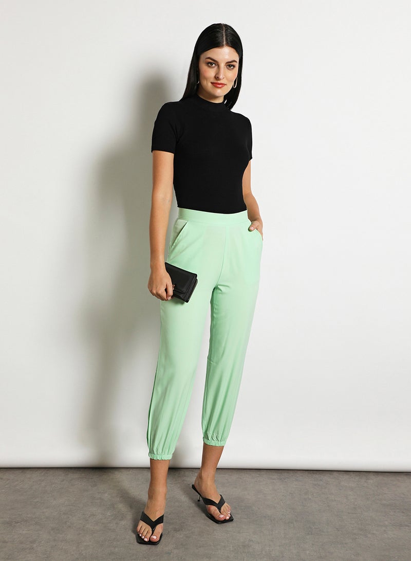 Aila Women'S Casual Slim Fit Plain Basic Pant Light Green  - Image 2