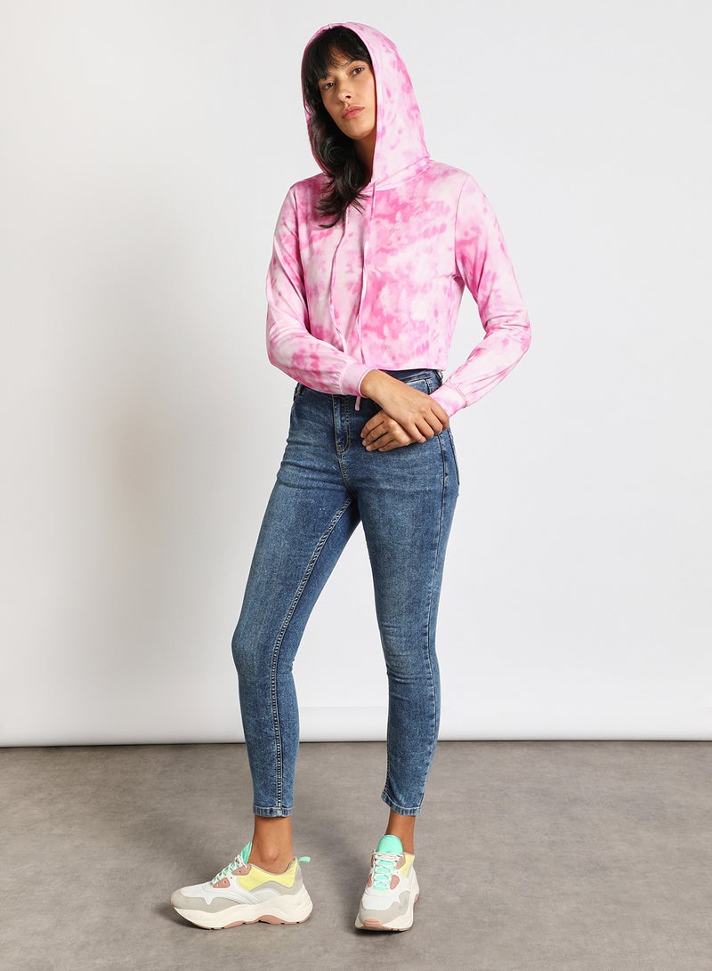 Aila - Women's Casual Long Sleeve Polyester Blend Tie-Dye With Hooded Neck Hoodies Sweat Shirts Pink - Image 1