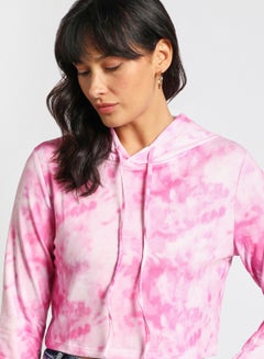 Aila Women's Casual Long Sleeve Polyester Blend Tie-Dye With Hooded Neck Hoodies Sweat Shirts Pink  - Image 4