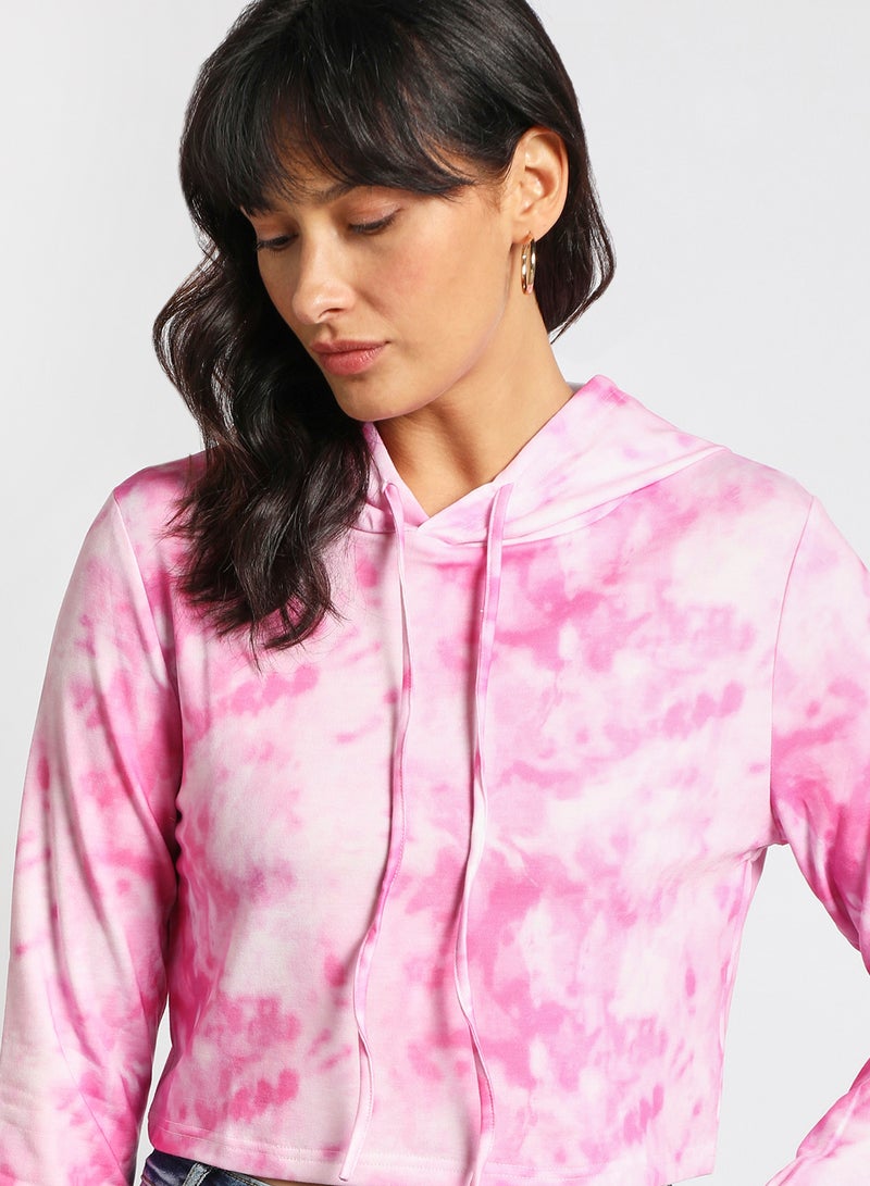 Aila - Women's Casual Long Sleeve Polyester Blend Tie-Dye With Hooded Neck Hoodies Sweat Shirts Pink - Image 1