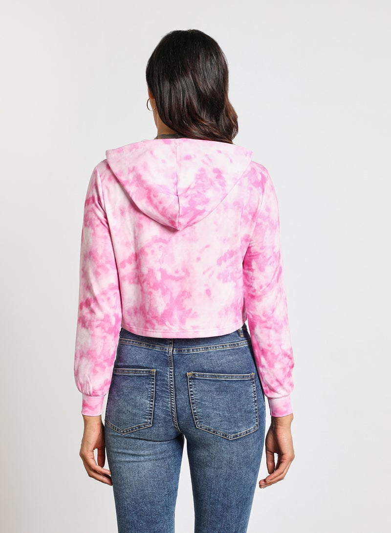 Aila - Women's Casual Long Sleeve Polyester Blend Tie-Dye With Hooded Neck Hoodies Sweat Shirts Pink - Image 1