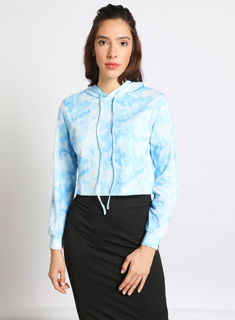 Aila - Women's Casual Long Sleeve Polyester Blend Tie-Dye With Hooded Neck Hoodies Sweat Shirts Blue - Image 1