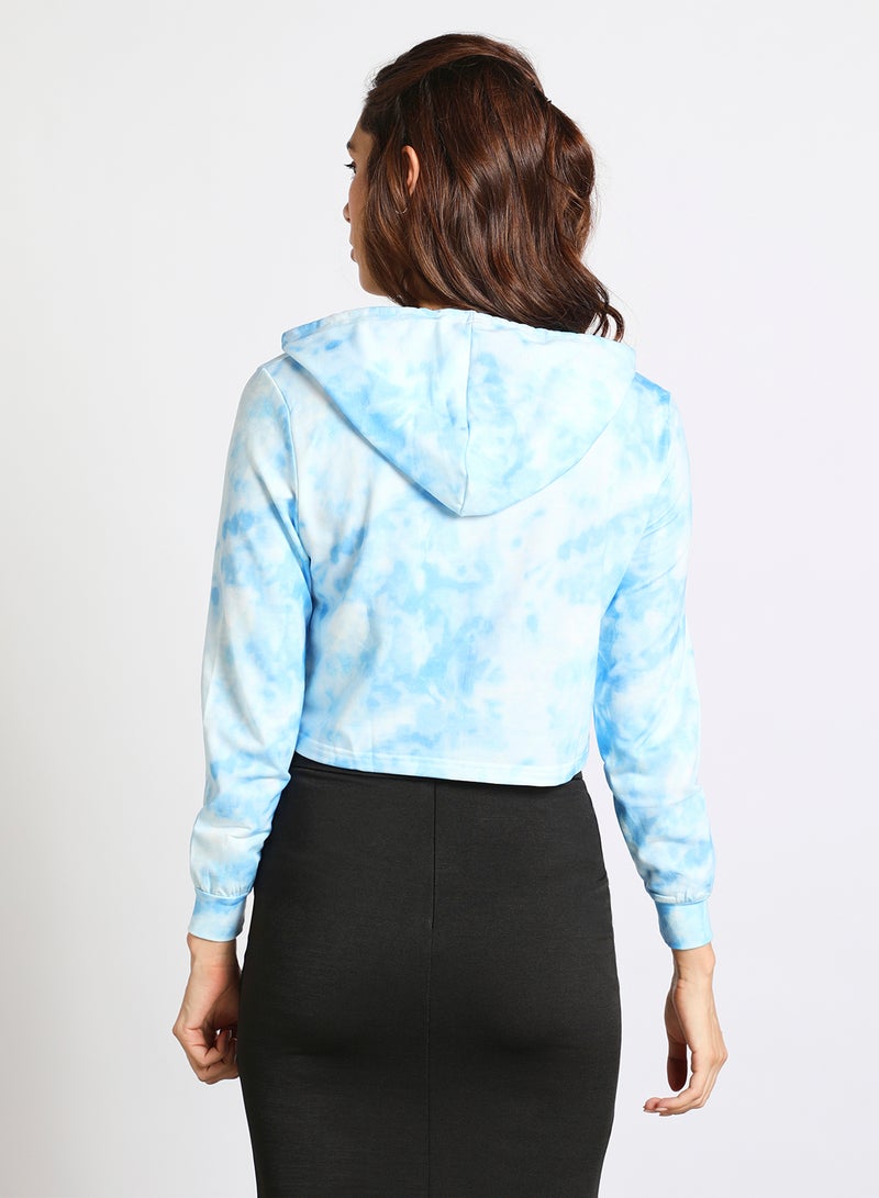 Women's Casual Long Sleeve Polyester Blend Tie-Dye With Hooded Neck Hoodies Sweat Shirts Blue - v1636606485/N47962994V_3