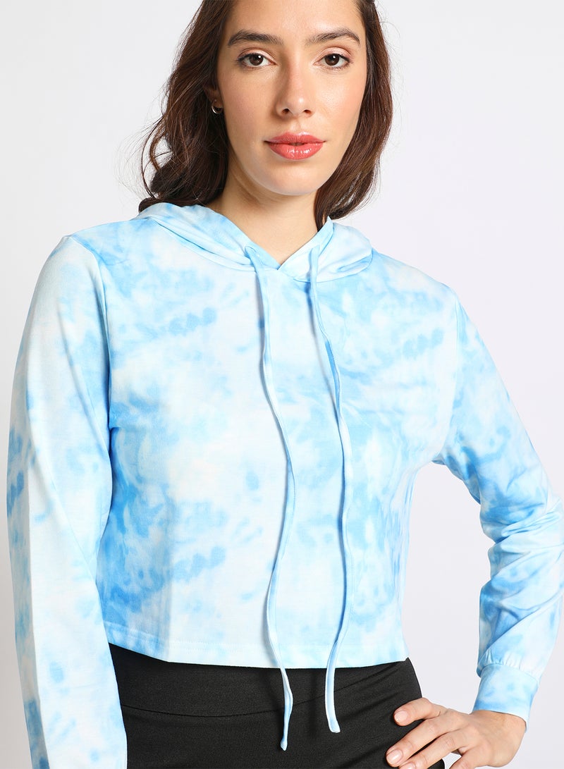 Women's Casual Long Sleeve Polyester Blend Tie-Dye With Hooded Neck Hoodies Sweat Shirts Blue - v1636606486/N47962994V_4