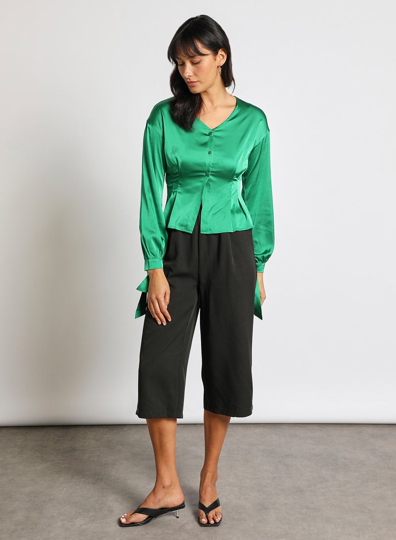 Aila Women's Casual V-Neck Long Sleeve With Tie Detail Solid Top Bottle Green - Image 2