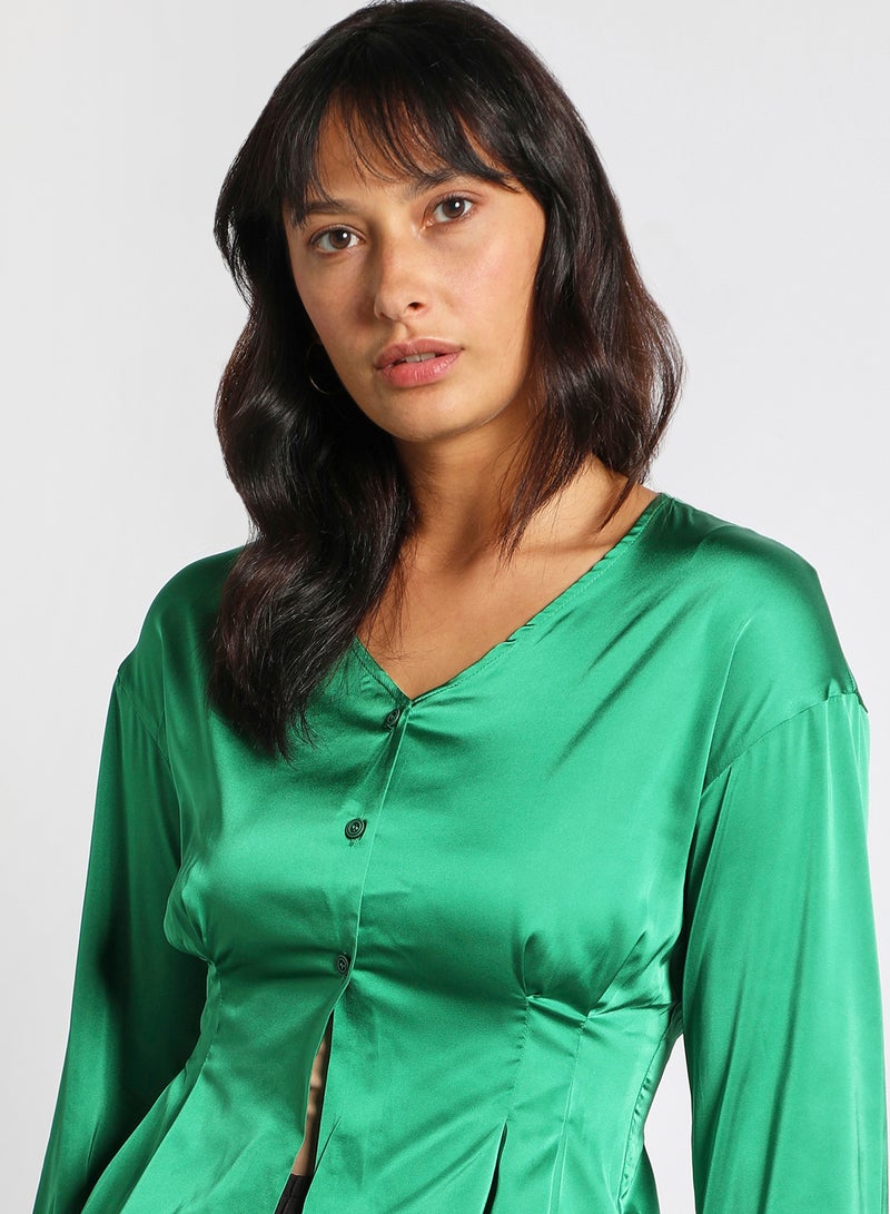 Aila Women's Casual V-Neck Long Sleeve With Tie Detail Solid Top Bottle Green - Image 4